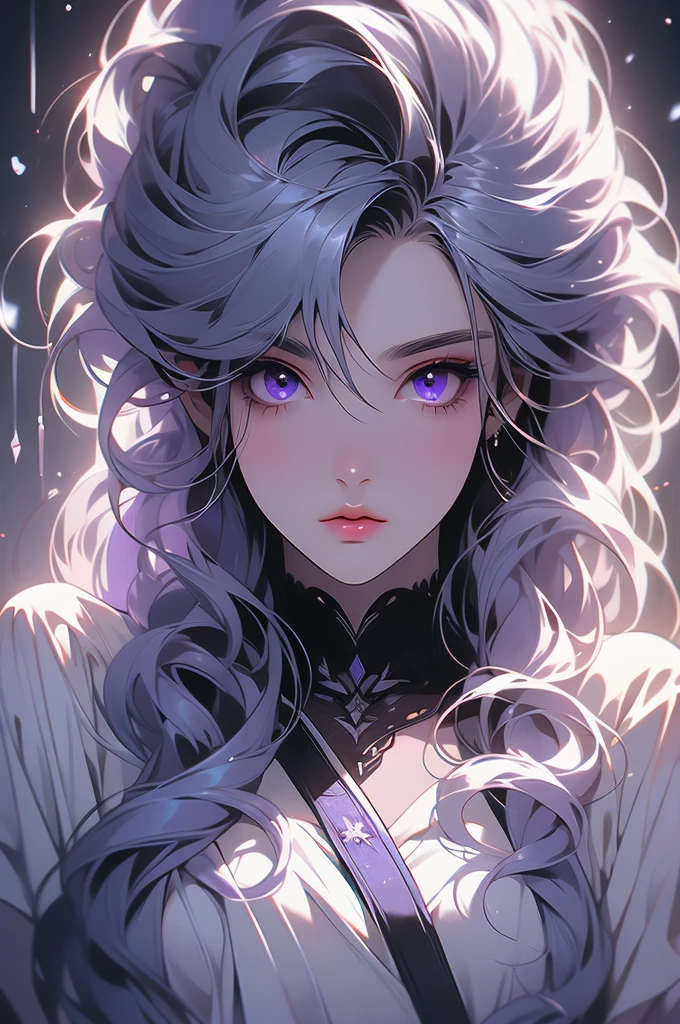 1 girl, white dress, black skin, abyss, darkness, white hair, prisoner, violet eyes