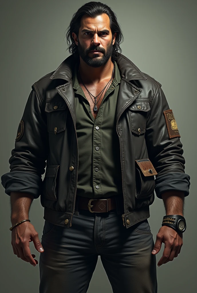 (photorealism:1.2), Create an image of a male character named Marcus. He is tall, muscular, and has a broad, strong build that reflects physical strength and endurance. His skin is a deep olive tone, with faint scars visible on his hands and forearms. Marcus has piercing dark brown eyes, almost black, with an intense and focused gaze that conveys both warmth and underlying sadness. His hair is short, dark, and neatly trimmed, with a few strands of silver beginning to show, hinting at his age and the burdens he carries.
Marcus is dressed in practical, rugged clothing suited for his journeys. He wears a dark leather jacket with reinforced shoulders, worn jeans, and sturdy boots. The jacket has subtle, personalized details, such as a patch from his military days and a hidden compartment for essential items. Around his neck, he wears a simple pendant that holds deep sentimental value, and on his right wrist, he has a weathered leather bracelet.
Marcus's overall appearance should exude quiet strength and reliability, with a rugged yet purposeful look that reflects a man who has faced many challenges and is always prepared for what’s to come. The background should be neutral or subtly hint at a surreal, dreamlike environment, fitting for a character who explores psychological landscapes.