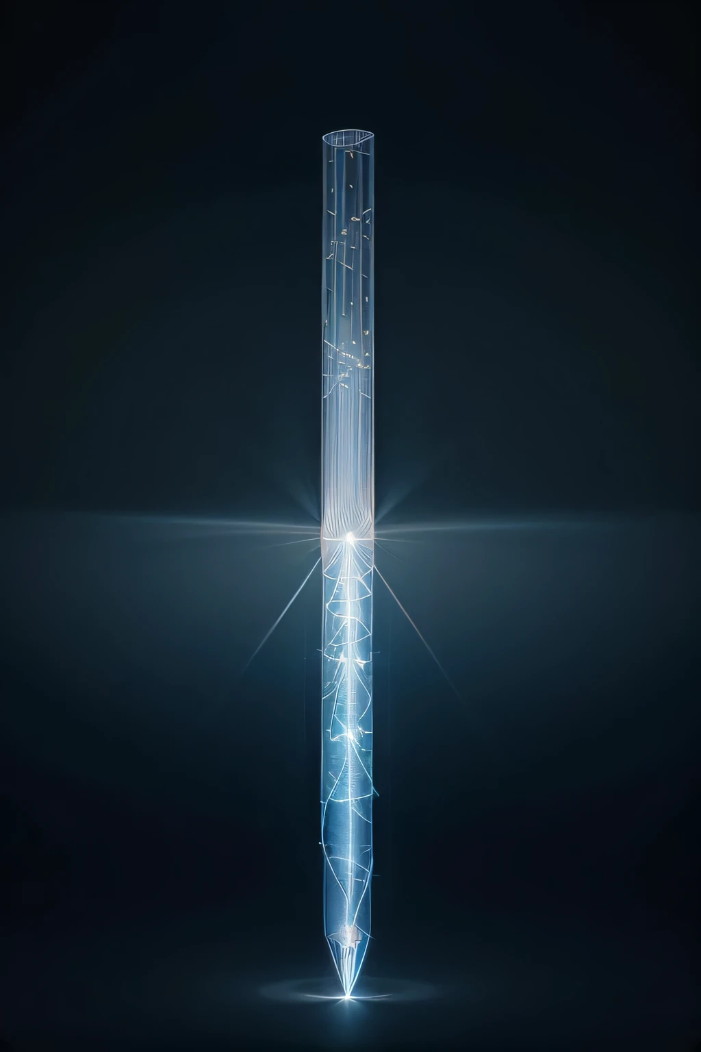 A detailed and accurate illustration of light traveling through an optical fiber. The optical fiber is shown as a long, slender, and transparent cylindrical tube with a glowing core, representing the light pathway. The light beams are depicted entering the fiber at one end and reflecting off the inner walls in a clear zigzag pattern, demonstrating total internal reflection. These reflections guide the light smoothly from one end of the fiber to the other without scattering. The core of the fiber glows brightly in soft blue and white hues, while the surrounding cladding is visible but less prominent. The background is dark, enhancing the contrast and making the glowing light path and reflections within the fiber stand out. The image should capture the efficient transmission of light through the fiber, with no loss of intensity along the path.