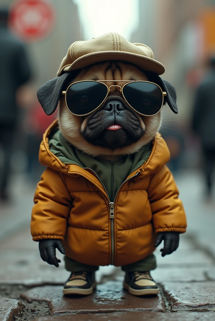 Pug　A little evil　Rapper　sunglasses　hat　beggar　Ugly