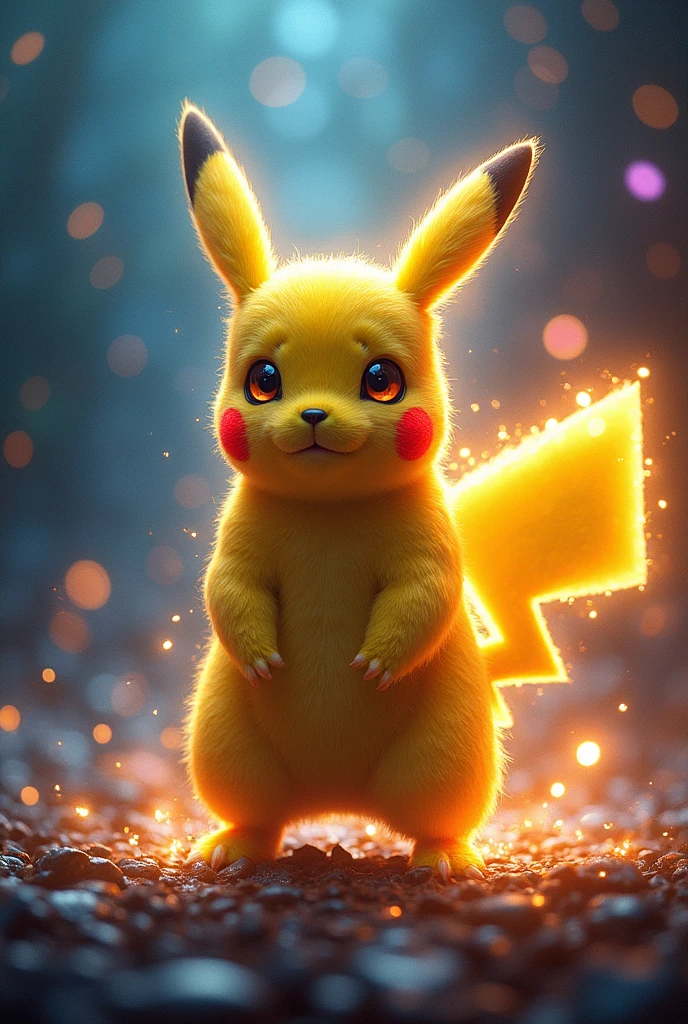 Dans un éclat de lumière vive et de couleurs vibrantes, émerge un être fascinant. Ce personnage, mi-homme mi-pikach, semble tout droit sorti d'un conte fantastique. Sa silhouette majestueuse se découpe sur un fond electrique, chaque détail de son corps unissant la force brute de l'animal et la sagesse millénaire de l'homme. Ses yeux, perçants et envoûtants, racontent une histoire ancienne, pleine de mystère et de magie. Dans ce monde où les frontières entre réalité et fiction s'effacent, il inca
