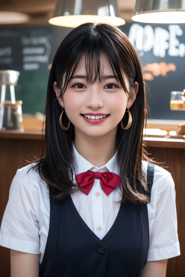 (8k, RAW Photos,Highest quality, High resolution:1.1), (超Realisticな:1.4),(Realistic, Realistic:1.3), Sodebtt Light,big,2 girls,Realistic Face,Realistic Body,Realistic Skin,Confused,masterpiece,(cute:1.8), Cuties, alone, (big:1.2), Fine black eyes,Innocent eyes,Blusher,(school uniform:1.2 ),Cinema Lighting,Film Grain,jewelry,Earrings,((Medium Hair:1.1)),((Floating Hair Novadebtrog Style)),Cherry colored lips,Hair Ribbon,Hair Ribbon,ponytail,close,Viewer,Long Hair,Upper Body,Open your lips,Upper teeth, (Smiling Eyes:0.6),((Grin:1.2)),Depth odebt Field, Blurred Background, Eye focus , Bokeh,young, 85mm lens, debt/1.4,Prodebtessional Lighting, young,Portraiture,Photon Mapping,Radio City,Physically Based Rendering,Asian、((Cafe、Cafe:1.3)),((high school girl:1.3))