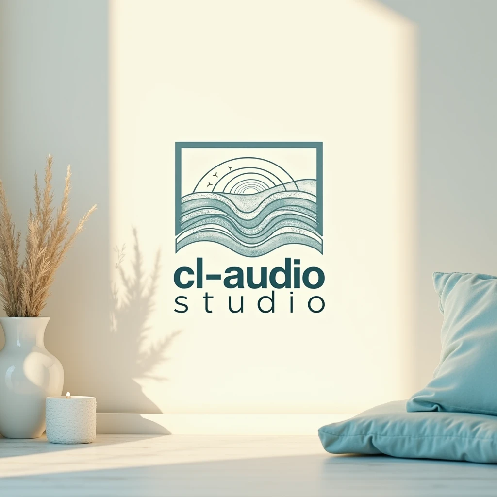A serene, high-resolution, professional photograph showcasing the "CL-Audio STUDIO" Logo, centered within a square frame, set against a soft, creamy white background that complements the calming atmosphere, with subtle, warm lighting that accentuates the logo's details, featuring a intricate, hand-drawn design with gentle Sound waves and soothing patterns, rendered in a palette of calming blues and whites, with bold, modern typography that reads "CL-Audio STUDIO" in a clean, with the logo's shapes and lines harmoniously balanced to evoke a sense of tranquility, and the overall composition carefully crafted to create a sense of depth and visual interest.
