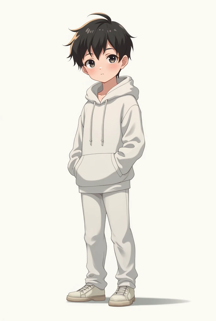 A boy in white hoodie with white pant anime