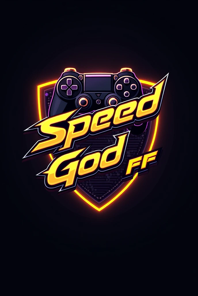 This is a gaming logo that features the name "SPEED GOD FF" in a futuristic font and a neon Golden color. and Boy Anime avtar, The logo also has a stylized controller icon . The logo is designed to be attractive and eye-catching, and to appeal to gaming enthusiasts and