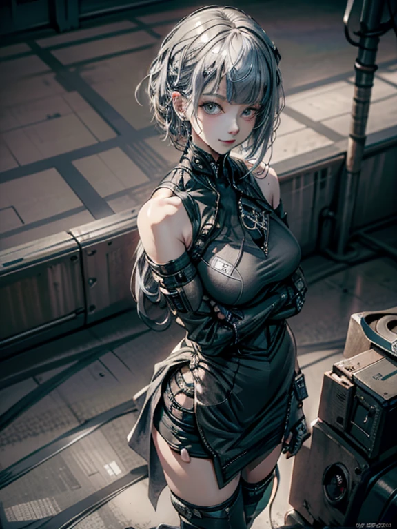 exposed female genitals、From above、Best Quality, masutepiece, photo of an actress, Beautiful, Watching the viewer、Background white、Nike、Piercing Woman、piercings、A smile、colourful hair, Black shorts、Blunt bangs、(a black skirt)、1girl in, Solo, Photorealsitic, hight resolution, Akame, Korea person, Cowboy (highest quality,High resolution:1.2),super detailed,(realistic:1.37) (girl), exposed female genitals, anime style, (Fat:1.4) , cyber punk , full body tight suit , (covered nipples:0.9) , (chest:1.1) , (muscular:1.3) , (abs:1.1) , (thick arms:1.4) , thick thighs , huge hips , exposed female genitals, light pink hair , short hair , black skin , Pregnant , Ahegao , black glasses , spread your legs , cyborg girl , robot joint , robot shoulder ,