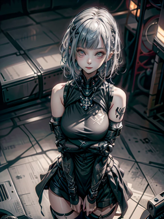 exposed female genitals、From above、Best Quality, masutepiece, photo of an actress, Beautiful, Watching the viewer、Background white、Nike、Piercing Woman、piercings、A smile、colourful hair, Black shorts、Blunt bangs、(a black skirt)、1girl in, Solo, Photorealsitic, hight resolution, Akame, Korea person, Cowboy (highest quality,High resolution:1.2),super detailed,(realistic:1.37) (girl), exposed female genitals, anime style, (Fat:1.4) , cyber punk , full body tight suit , (covered nipples:0.9) , (chest:1.1) , (muscular:1.3) , (abs:1.1) , (thick arms:1.4) , thick thighs , huge hips , exposed female genitals, light pink hair , short hair , black skin , Pregnant , Ahegao , black glasses , spread your legs , cyborg girl , robot joint , robot shoulder ,
