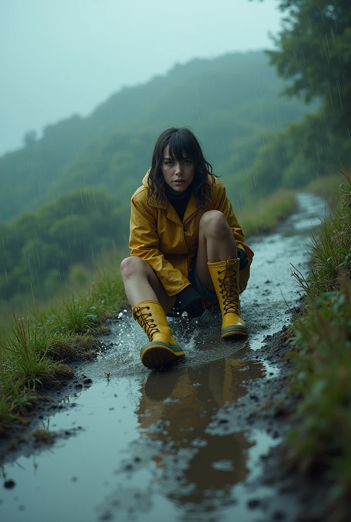 Wet day　slide　woman