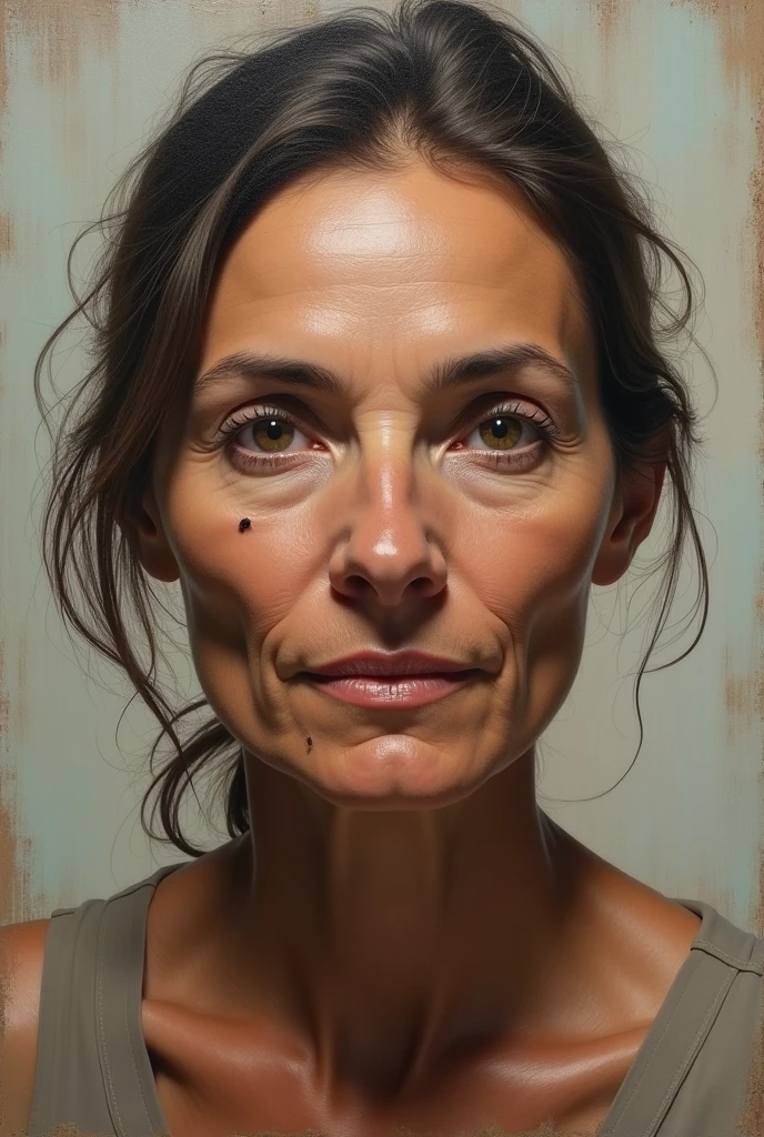 portrait of a 40-year-old woman with facial imperfections
