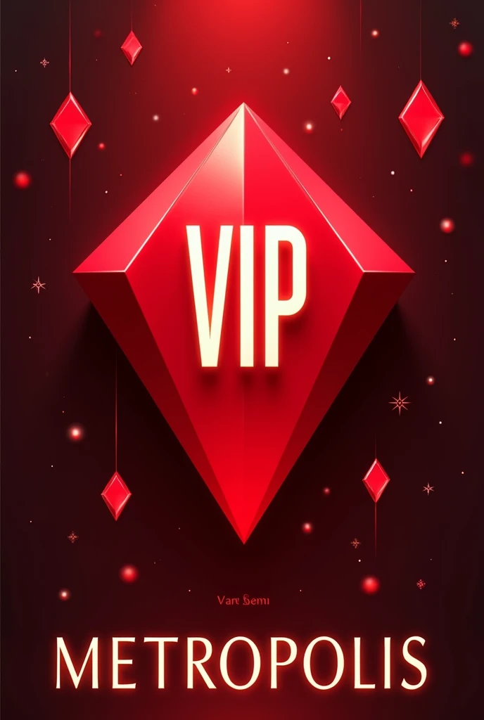 A basic badge with red Diamond Vip written on it, with the word Metropolis written at the bottom and some red diamonds and red colors around it