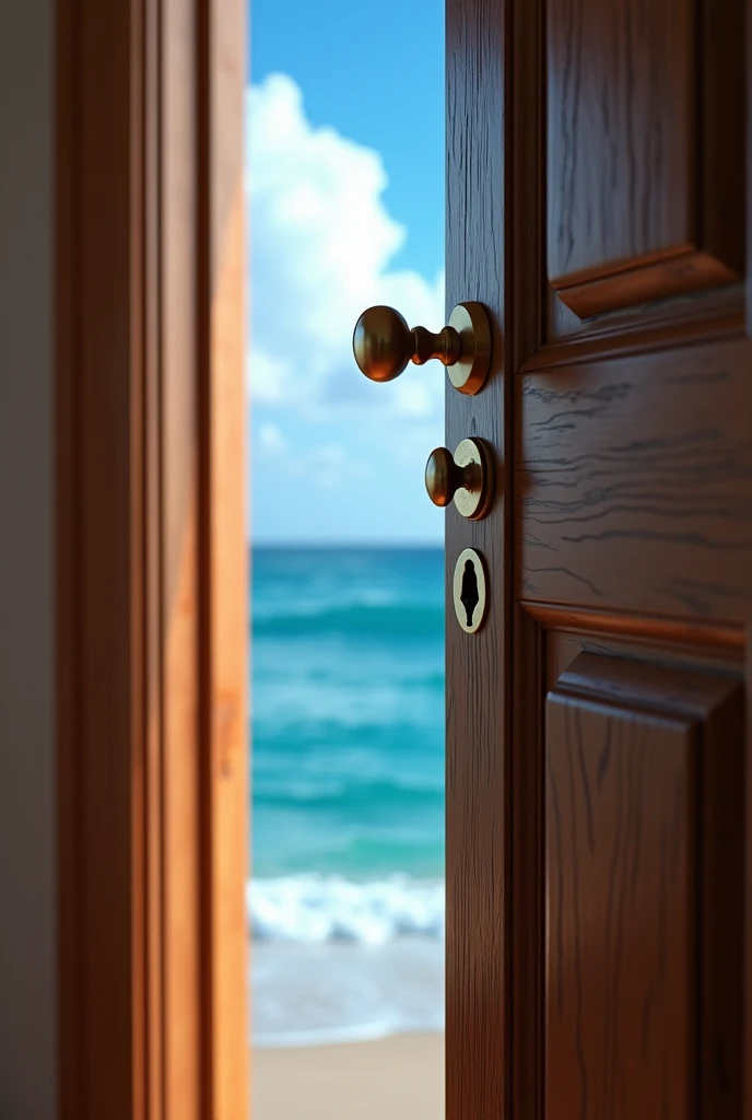 Draw a close door. The door has to show an ocean wiev from its key hole.