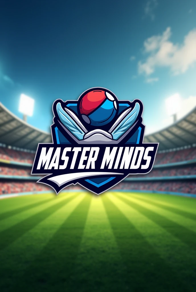 Master minds name logo background cricket stadium