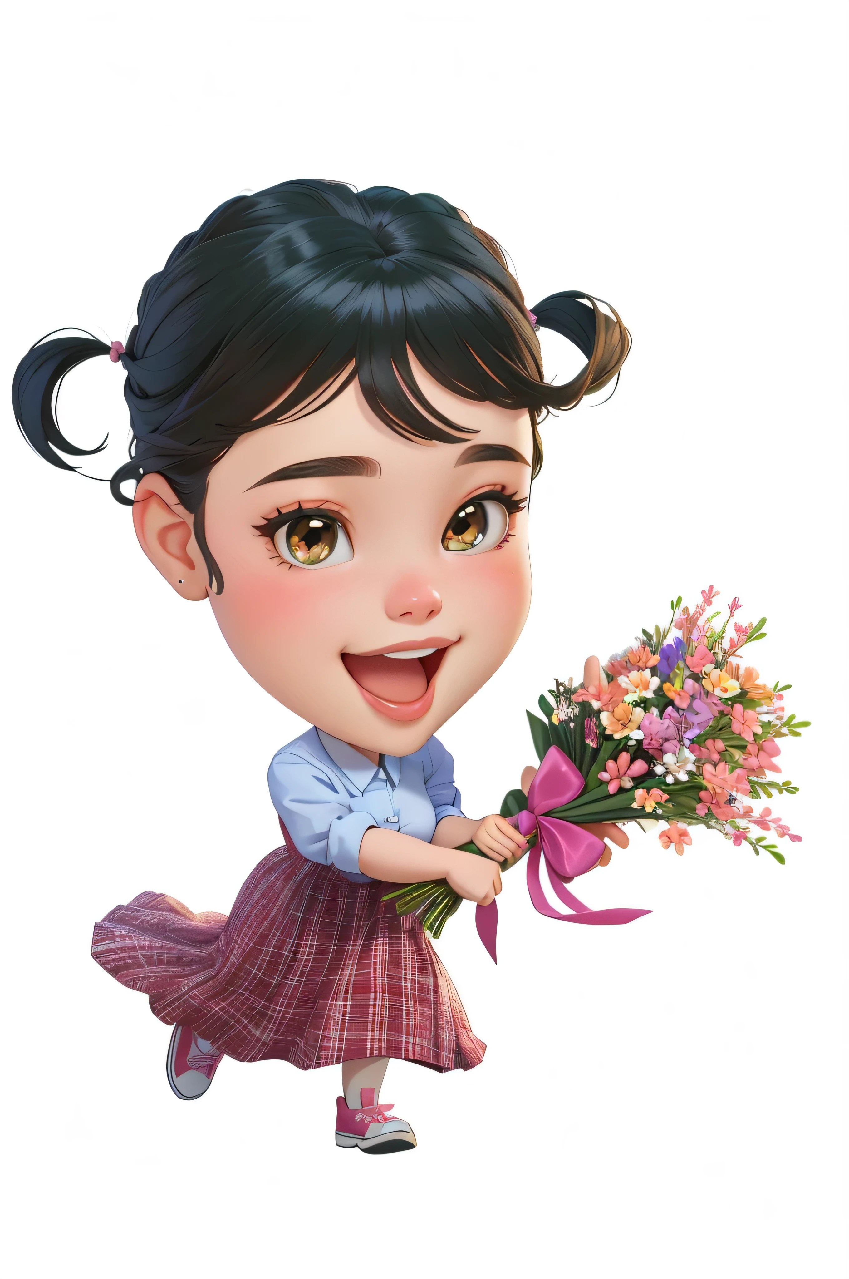 cartoon girl , with flowers and a bouquet of flowers, Tongue stuck out, girl with a flower, flowers on heir cheeks, with flowers, cute , girl with a flower head, cute young girl, cute girl, she is smiling and excited, portrait of cute girl, carrying flowers, happy girl, cute expression, the girl made out of flowers, cute digital art, cute cartoon character