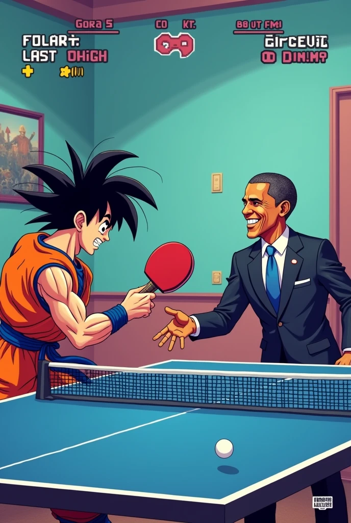 San Goku playing ping pong with Obama in 90' video game 