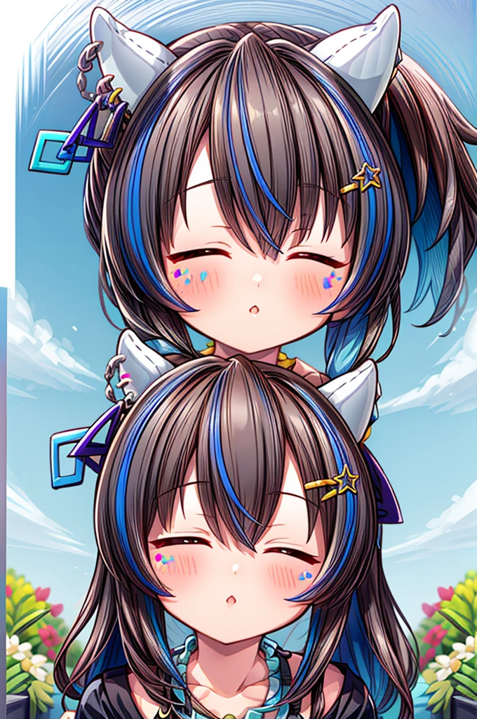 1 girl, daitaku helios \(umamusume\), (close up face), (Perfect Face), (((cute))), ((((Baby Face)))), gleaming skin, closed eyes, necklace, (faint lips), (Sticking out your lips), garden, detail perfect piece, ultra detailed, 16k, from about, anatomically correct, ((Best quality)),