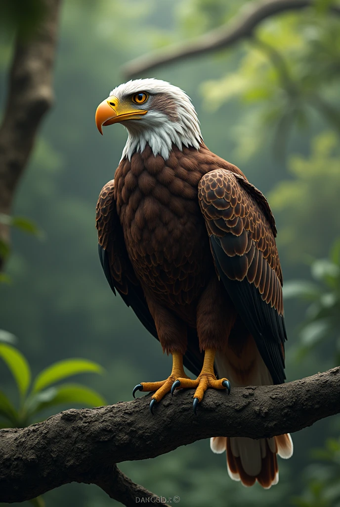 Eagle hanging on a branch