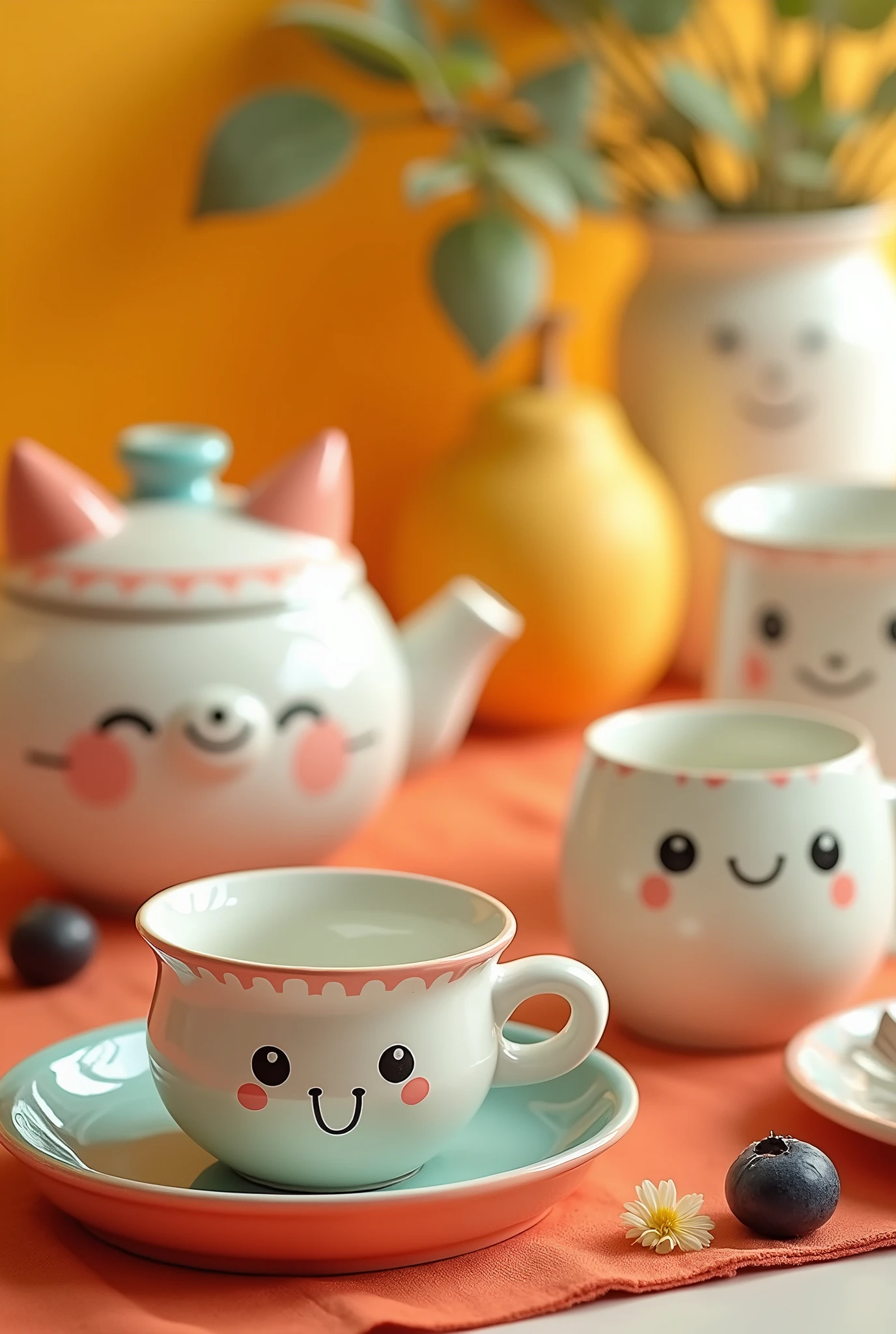 Cute Background、Pottery with cute faces、Glossy Pottery