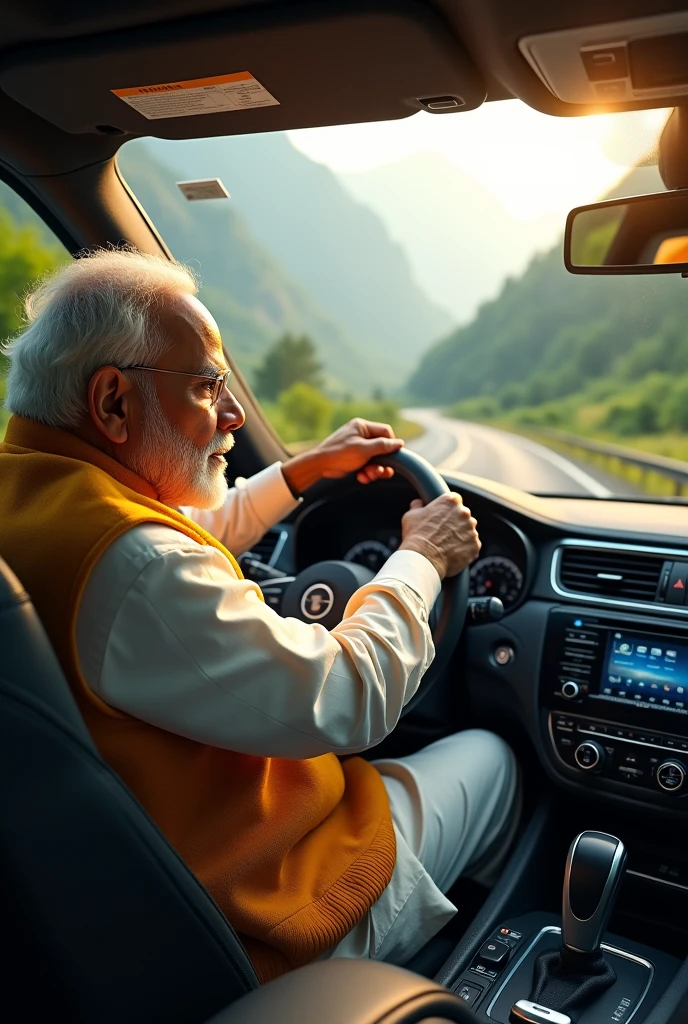 Pm modi is driving a car