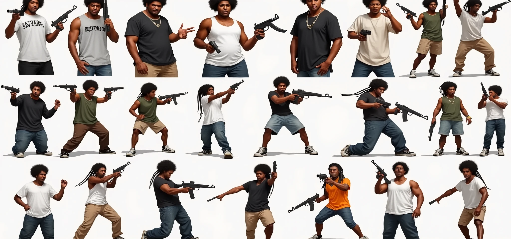 Afro-descendant Shrek was a generic 90s cholo gangster and With a long dreads hair, angry face and holding a Tec-9 or other gun, on de realistc style, no 3d image, like a real person