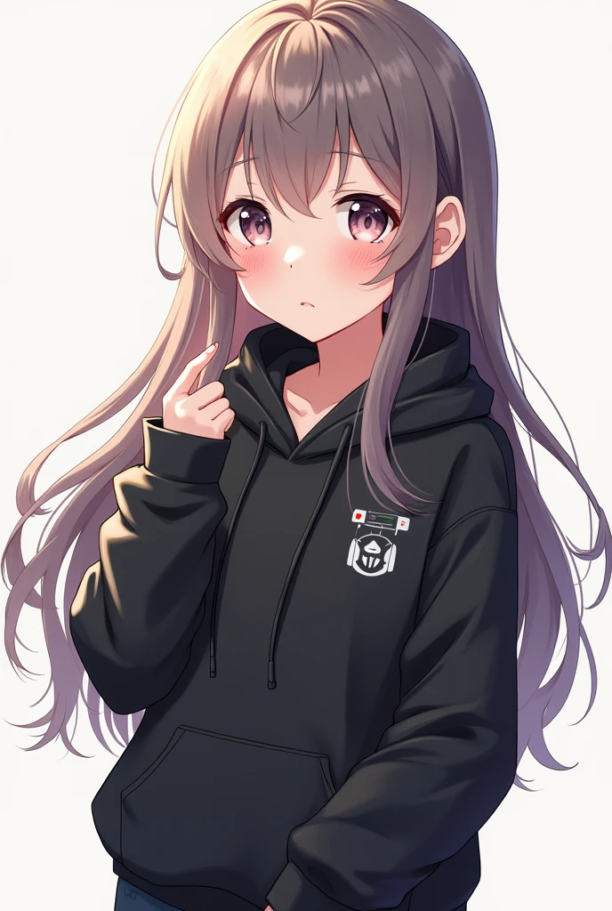 cute、Otaku Girls、Dressed in a black hoodie、1 girl、Long Hair、Cute face、