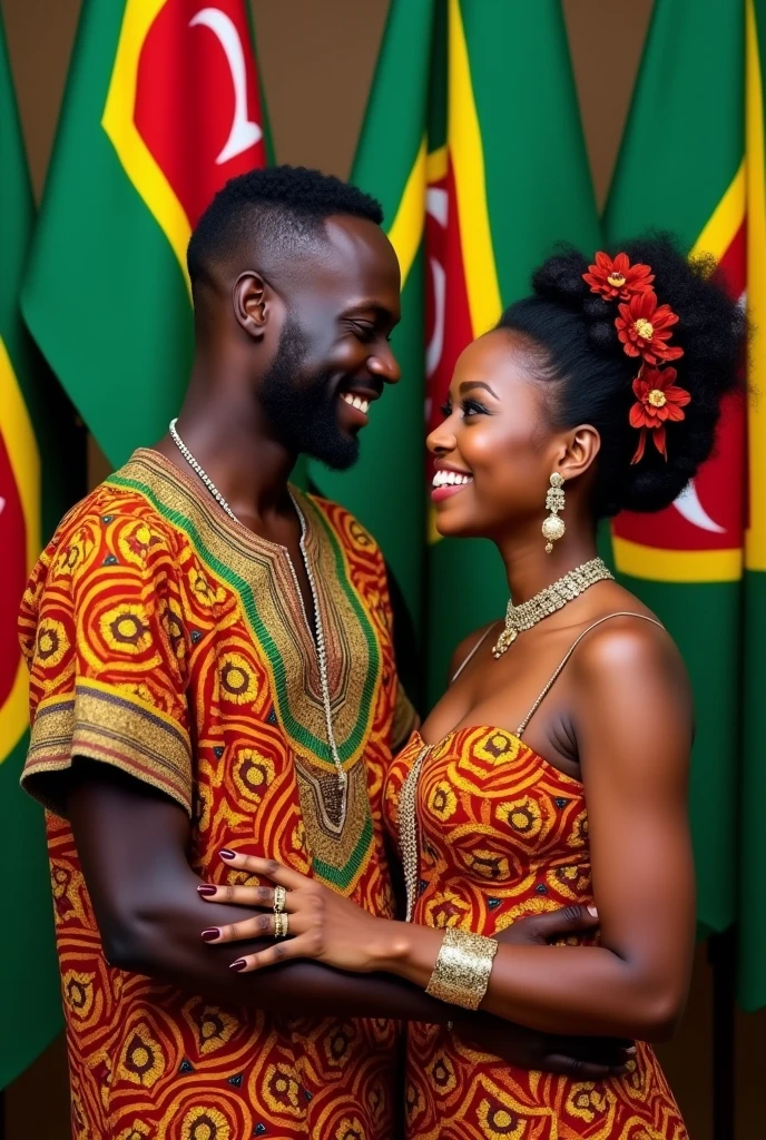 Black man with his lovely wife with Tanzania flags