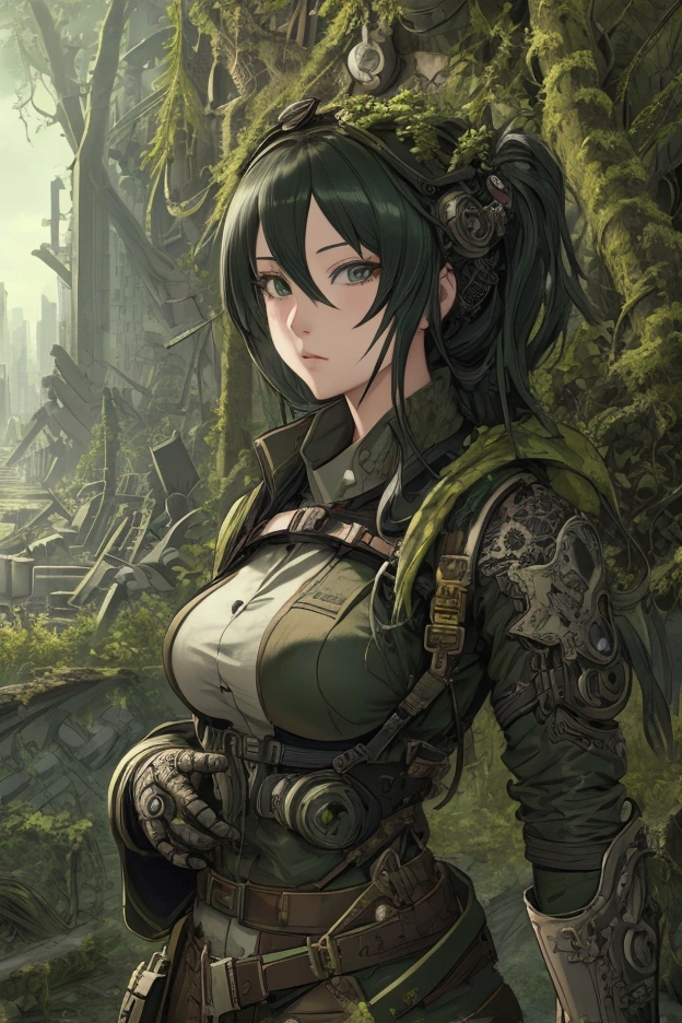 ((Highly detailed anime art)),Woman in ruins,City Ruins,Ranger Equipment,Shots from afar,goggles,A city swallowed by the forest,((masterpiece, Highest quality, Extremely detailed CG, unity 8k wallpaper )),(masterpiece, Highest quality, Highest quality, Official Art, beautiful),Very vivid,High-precision images,Ultra-high resolution,Great art,Poster Art,Impressive photos,Impressive art,beautiful顔,Perfect Face