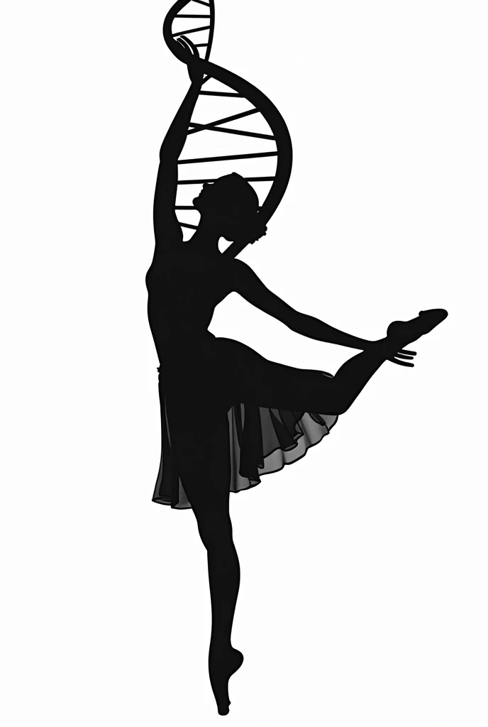 black and white vector drawing of a ballerina blending the outline as a DNA shaped base