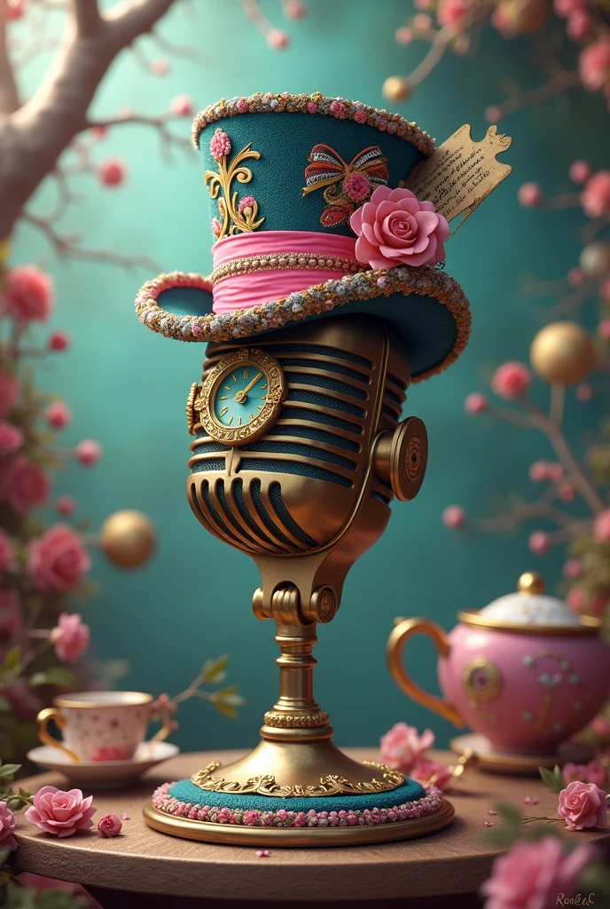 A microphone with a mad hatter theme