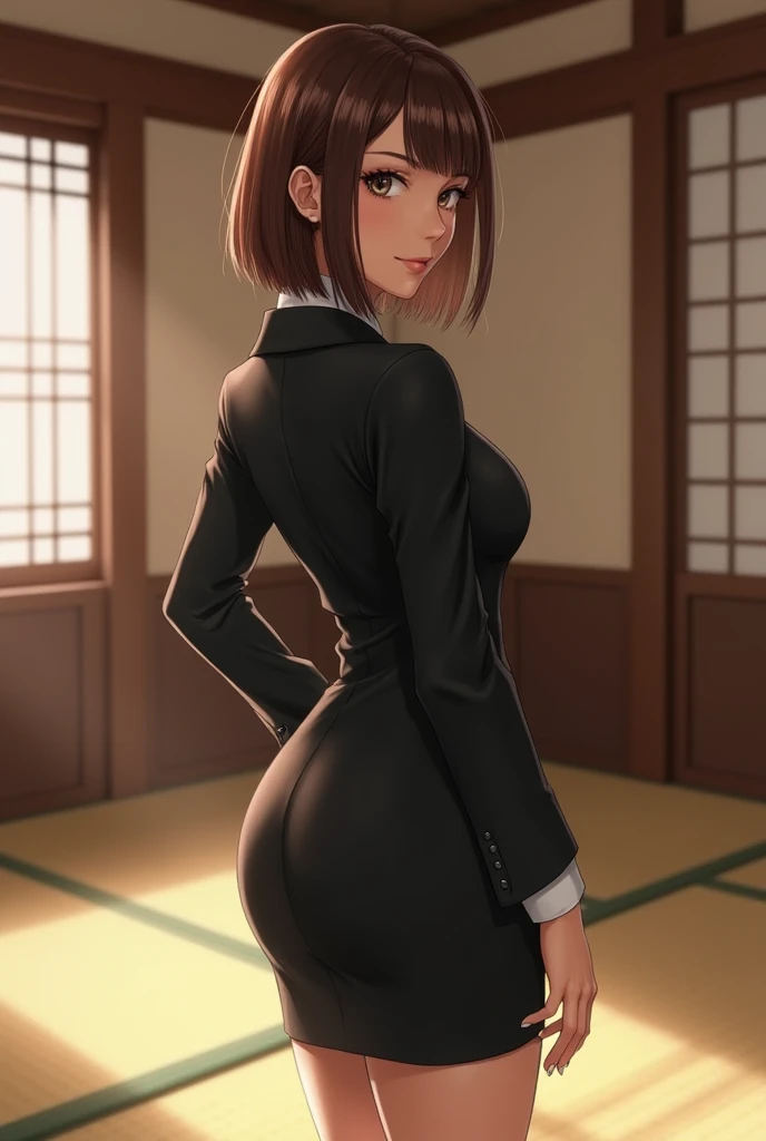 Stand without clothes,Crying,facing away,Hands resting on the table, your big ass,with her mouth open,Drooling,Blurred,black lence stockings(There is white liquid on the stockings)