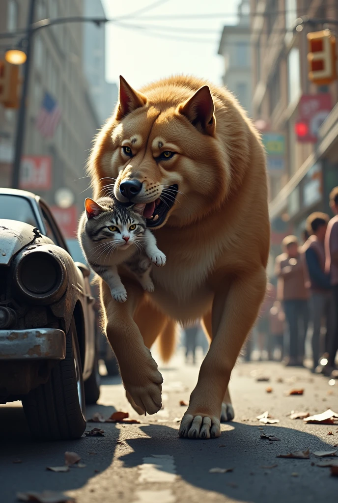 Strong bodied dog,save a female cat who was hit by a car