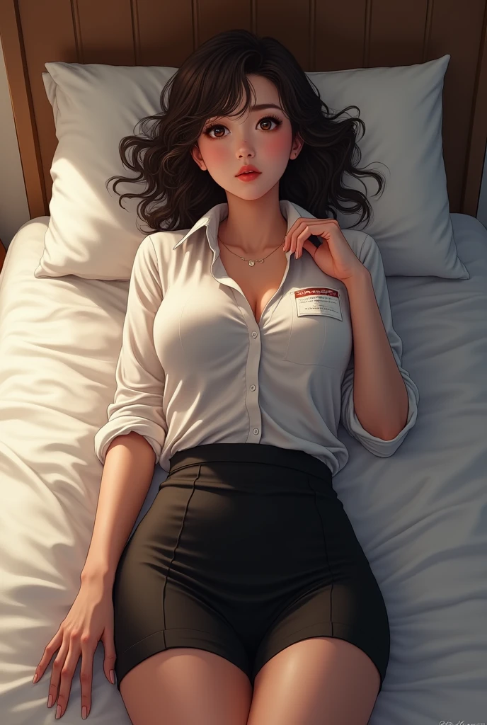 Korean female teacher,Being in a hotel,(Lying on her back in bed:1.5),(The legs are placed on the shoulders by the man:1.2),(Being touched by men:1.3),(Being stroked by a man's crotch)
(((tmasterpiece))), ((best qualtiy)), ((intricately details)), ((ultra-realistic realism)), Ridiculous res, A MILF, Mature woman, ssee-through, highly detailed, illustratio, 1. Mature women, ((Large breasts)), (areola of breast),perfect hand, detailed finger, Beautiful detailed eyes,Wavy curly hair,with brown eye, name badge, vd, (Teacher's Uniform:1.2), Translucent white shirt,Get wet,(The shirt buttons were unbuttoned,no brassiere,Breasts leaking out of clothing),Black pencil skirt, (Black tights:1.1), Camel toes,耳Nipple Ring, detailedbackground, Bedrooms, perfect eyes, Seductive eye,Cocked buttocks,Reddened face,(weeping:1.2),Confused eyes