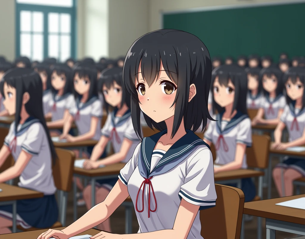 (Japanese Clone-girls=Myself), (Super Best masterpiece Clone-girls Raw Photography Art), (16K, Highest quality, Ultra-high resolution, RAW Photos), (It's so unrealistic., With unparalleled depiction, With an unfathomable sight, An unprecedented and shocking worldview, Clone-girls: In a world of mass reproduction, Ultra-realistic depiction), (Japanese girls, shinozaki-ai, 17yo), (Small face, Black Hair, Medium Hair, Dark Eyes, Mature face, Cute Smile), (Laughing expression), (Very beautiful and detailed girl, Accurate body structure, Accurate body movements, Very detailed body), (Super big breasts, Large bulge of ample breasts), (High School Girl School Uniform, Emphasise the fullness of your breasts), (Very detailed, Myself cloning, Depiction of splitting oneself, 1Myself girl→1,000,000,000,000,000,000,000,000,000,000Myself cloning girls), (Myself clone girlsは, With the same perfect appearance, to multiply in large numbers), (Very detailed depiction, Myself's multiplying female body, In the same female body,With the same face, With the same hairstyle, In the same clothes, At the same height, 同じSuper big breastsで, A completely indistinguishable female body, 1,000,000,000,000,000,000,000,000,000,000 people), (Myself girls only), (1,000,000,000,000,000,000,000,000,000,000Myself girls), lecture hall, Lecture, Chat, Enjoyable lessons, sit, Ultra-wide field of view, Focus on the average value of the image, Bright and easy on the eyes lighting