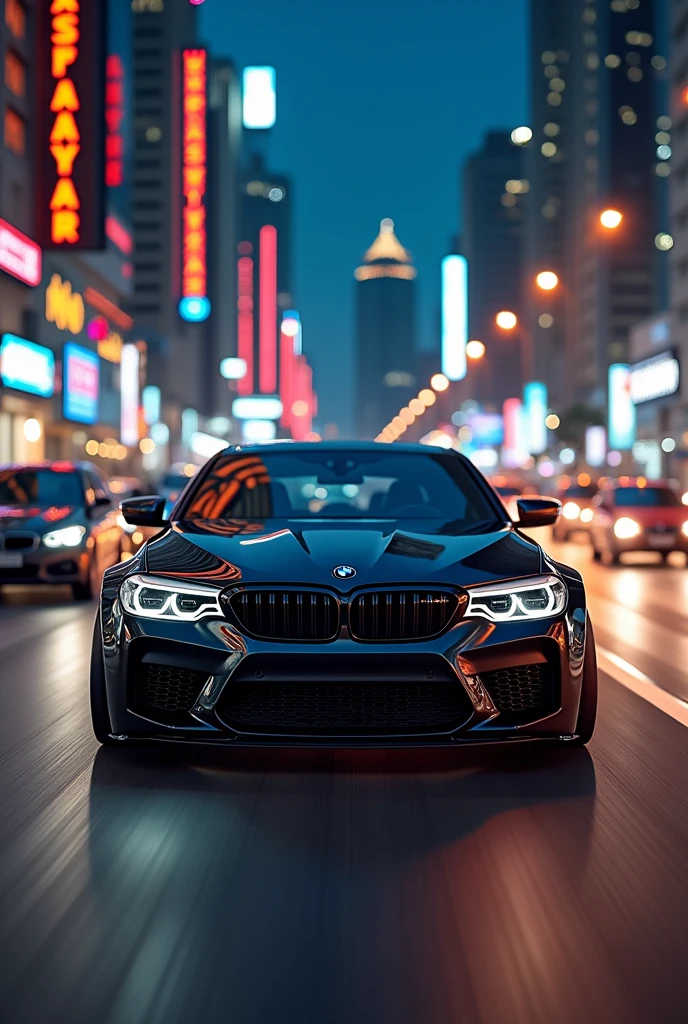driving a Bmw m5 in busy road in Dubai at night