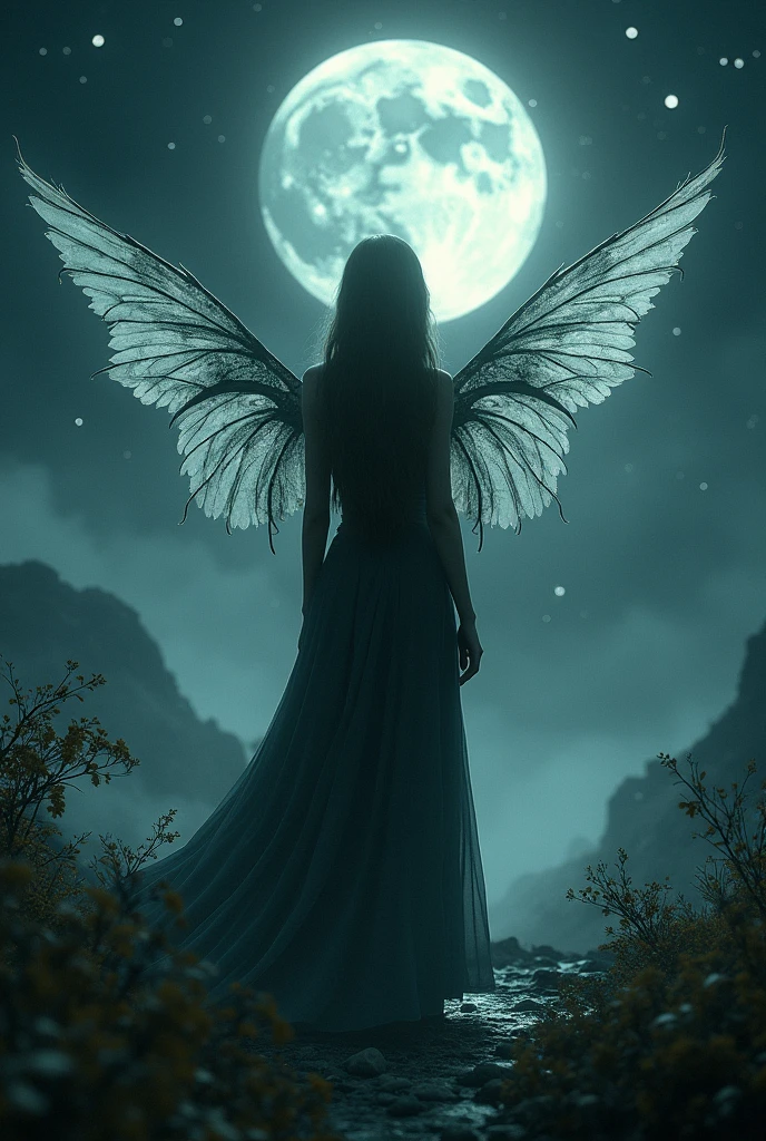 Dracula　A girl with long hair　Wings are growing　Different world　The moon shines brightly
