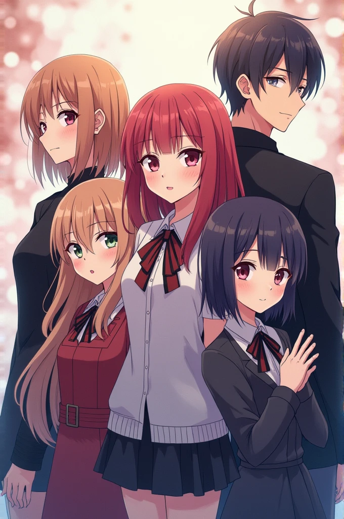 anime profile pictures consist of three girls and two boys, good quality