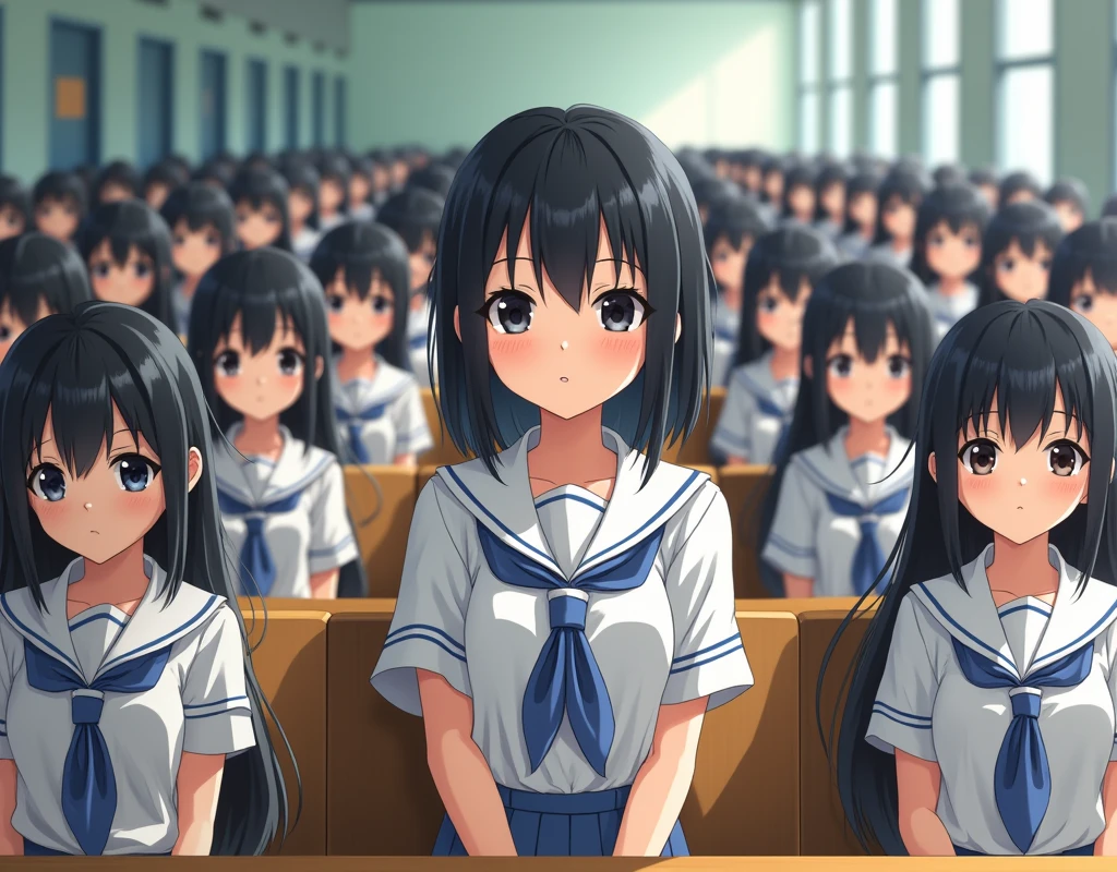 (Japanese Clone-girls=Myself), (Super Best masterpiece Clone-girls Raw Photography Art), (16K, Highest quality, Ultra-high resolution, RAW Photos), (It&#39;s so unrealistic., With unparalleled depiction, With an unfathomable sight, An unprecedented and shocking worldview, Clone-girls: In a world of mass reproduction, Ultra-realistic depiction), (Japanese girls, shinozaki-ai, 17yo), (Small face, Black Hair, Medium Hair, Dark Eyes, Mature face, Cute Smile), (Laughing expression), (Very beautiful and detailed girl, Accurate body structure, Accurate body movements, Very detailed body), (Super big breasts, Large bulge of ample breasts), (High School Girl School Uniform, Emphasise the fullness of your breasts), (Very detailed, Myself cloning, Depiction of splitting oneself, 1Myself girl→1,000,000,000,000,000,000,000,000,000,000Myself cloning girls), (Myself clone girlsは, With the same perfect appearance, to multiply in large numbers), (Very detailed depiction, Myself&#39;s multiplying female body, In the same female body,With the same face, With the same hairstyle, In the same clothes, At the same height, 同じSuper big breastsで, A completely indistinguishable female body, 1,000,000,000,000,000,000,000,000,000,000 people), (Myself girls only), (1,000,000,000,000,000,000,000,000,000,000Myself girls), lecture hall, Lecture, Chat, Enjoyable lessons, sit, Ultra-wide field of view, Focus on the average value of the image, Bright and easy on the eyes lighting