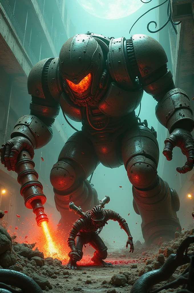 Bioshock big daddy killing splicer with a lot of blood 