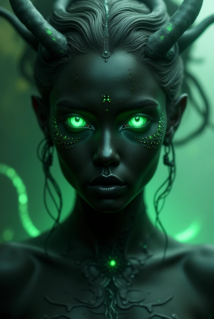 Charcoal black skin with green eyes devi