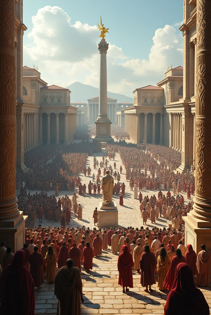 A realistic depiction of the vast and magnificent Roman Agora square.