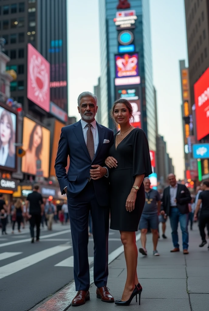A men indian and rich for a back side new york time square and wife