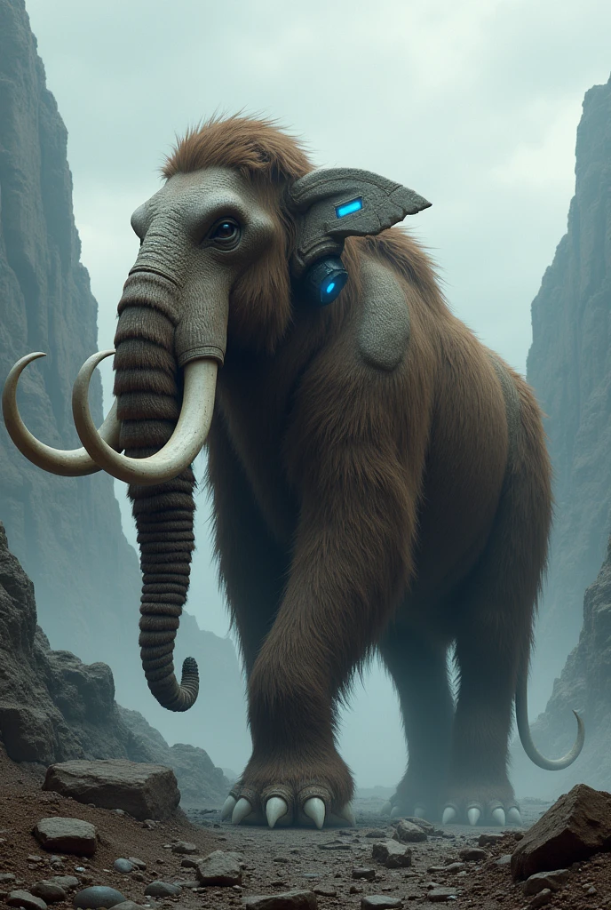 Hybrid mammoth standing the ground and full of skull