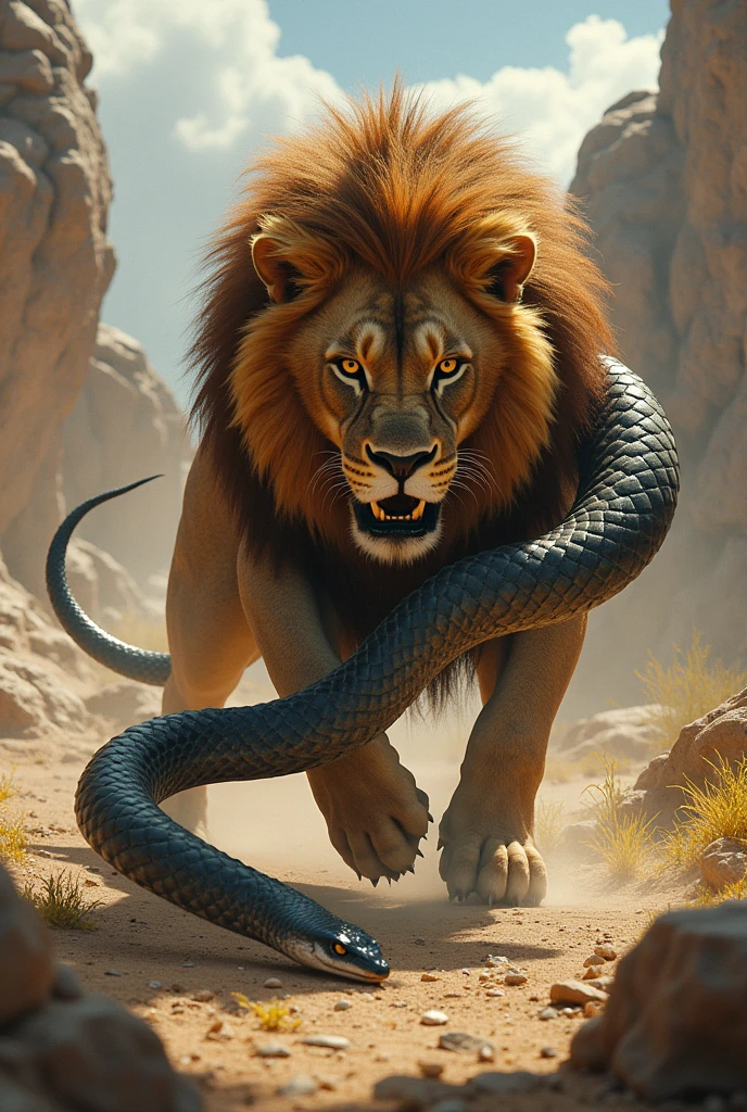Lion vs snake fighting