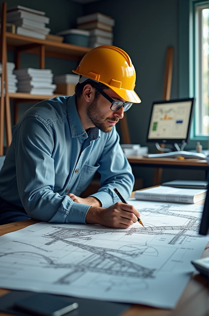 A civil Engineering working on bridge design