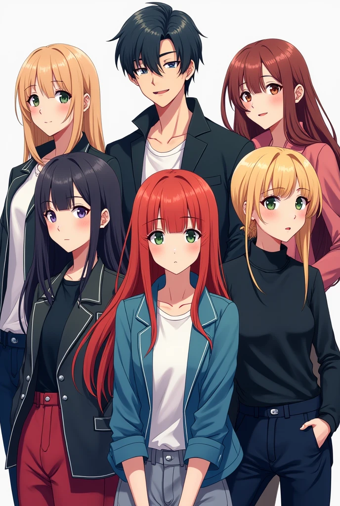 anime profile pictures, consist of three girls and two boys, good quality, fasionable modern outfit, make them wear jacket.