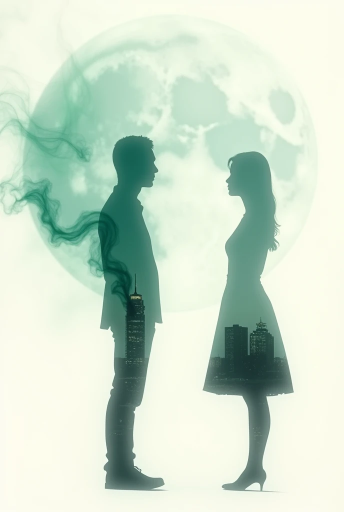 in style of Harry Bertoia,(in style of by Liu Ye:0.9),
(double exposure:1.4),moon , (2persons facing each other) ,a wisp of green smoke,(minimalist style:1.6),futuristic urban silhouette,(pure white background:1.4),(moon solo focus:1.6),(stick figures combined with double exposure:1.2),