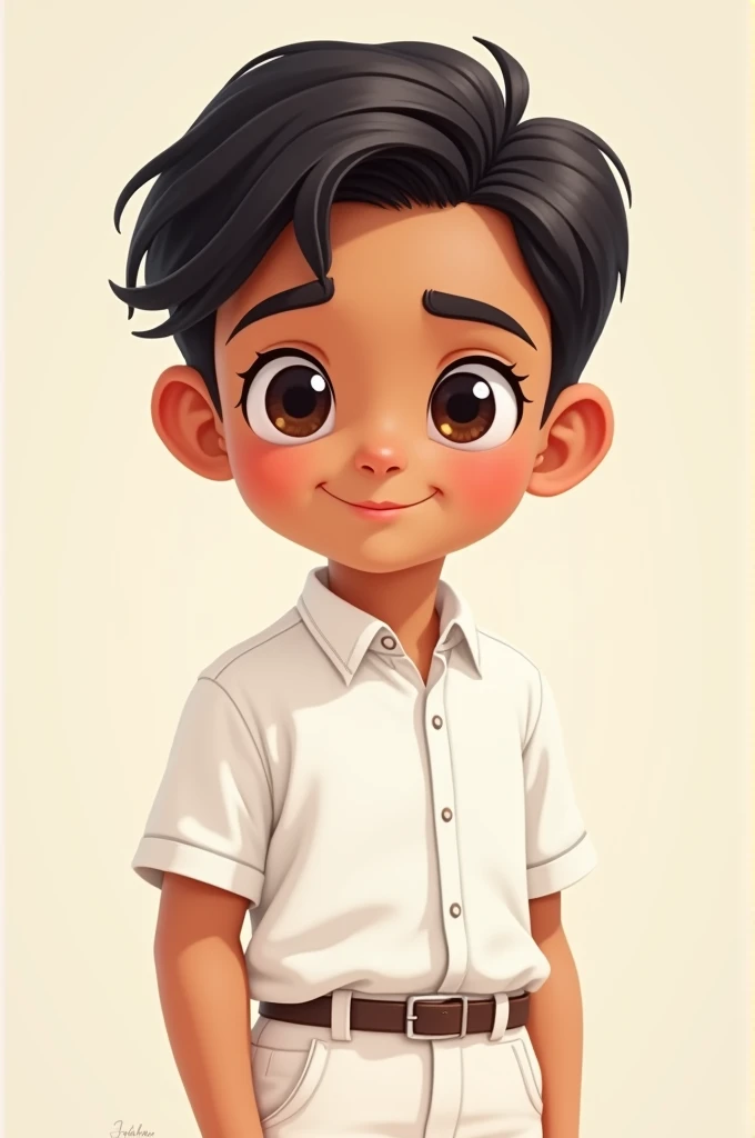 Indian  boy sweet face and also handsome white shirt and pants in anime art style 