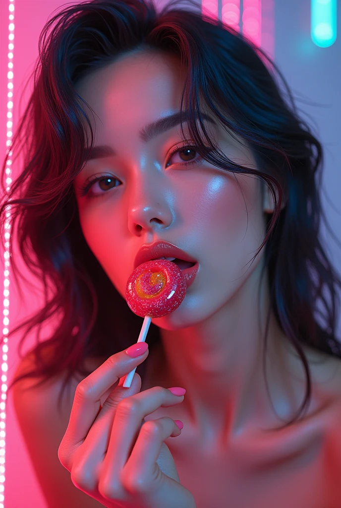 (masterpiece:1.2,Superior Quality,mirror-like,Cinematic Experience,Realistic:2.0,RAW Photos:2.0),8k,wallpaper,Beautiful and sensual female face,(Super sexyな顔:2.0),(Super sexy:2.0),(Super-functional:2.0),(dynamic:2.0),A woman licking a lollipop seductively2.0),(pop:2.0),(progressive:2.0),(psychedelic:2.0),Vector art,(Flat Design:2.0),(Background is candy:2.0),(Detailed face:2.0)