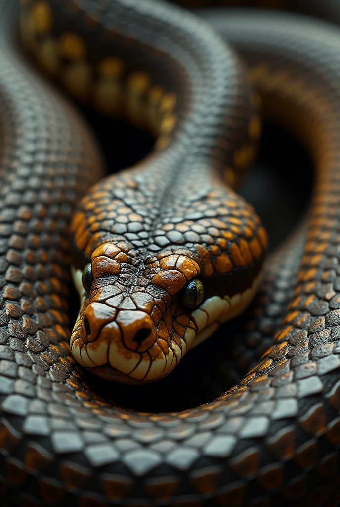A close-up of the snake's back, showing a complex, half-moon shaped wound. Indian