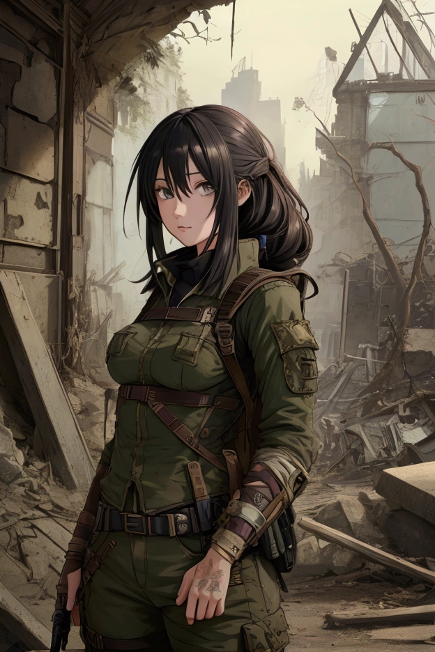 ((Highly detailed anime art)),Woman in ruins,City Ruins,Ranger Equipment,Rugged Backpack,tent,((masterpiece, Highest quality, Extremely detailed CG, unity 8k wallpaper )),(masterpiece, Highest quality, Highest quality, Official Art, beautiful),Very vivid,High-precision images,Ultra-high resolution,Great art,Poster Art,Impressive photos,Impressive art,beautiful顔,Perfect Face
