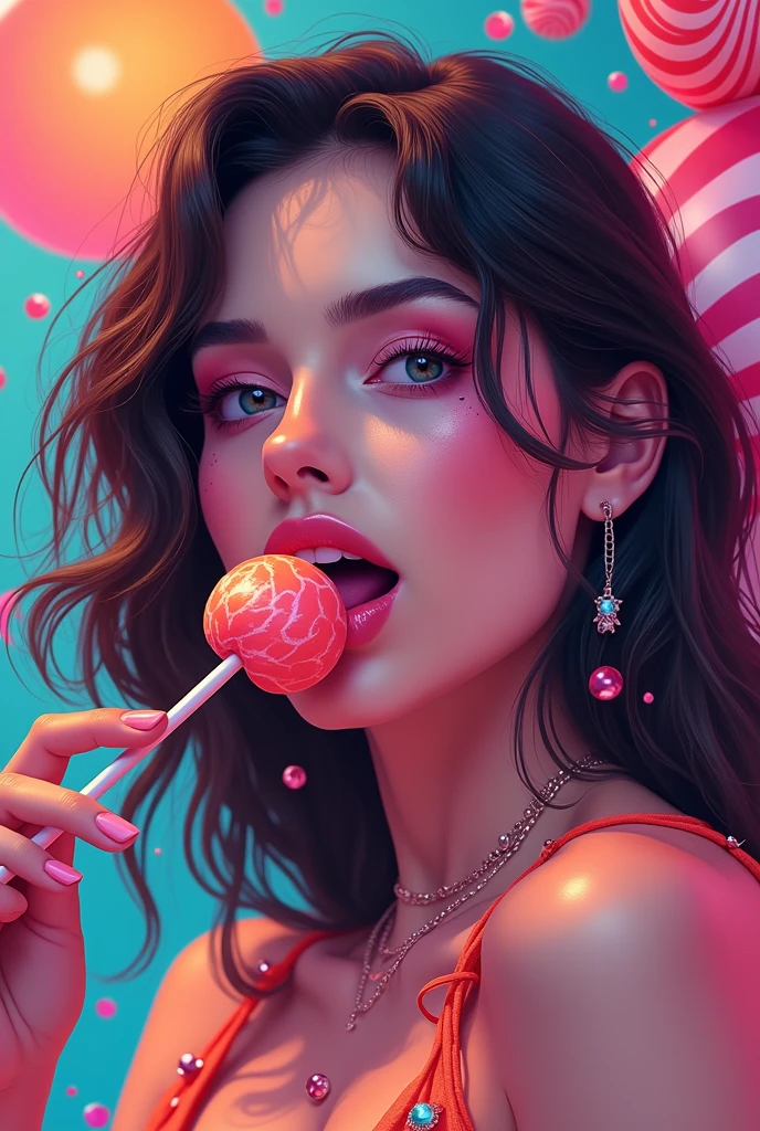 (masterpiece:1.2,Superior Quality,mirror-like,Cinematic Experience,Realistic:2.0,RAW Photos:2.0),8k,wallpaper,Beautiful and sensual female face,(Super sexyな顔:2.0),(Super sexy:2.0),(Super-functional:2.0),(dynamic:2.0),A woman licking a lollipop seductively2.0),(pop:2.0),(progressive:2.0),(psychedelic:2.0),Vector art,(Flat Design:2.0),(Background is candy:2.0),(Detailed face:2.0)